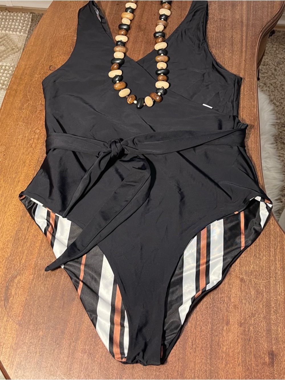 Baiia Black One-Piece Swimsuit with Striped Lining Reversible - Picture 2 of 12